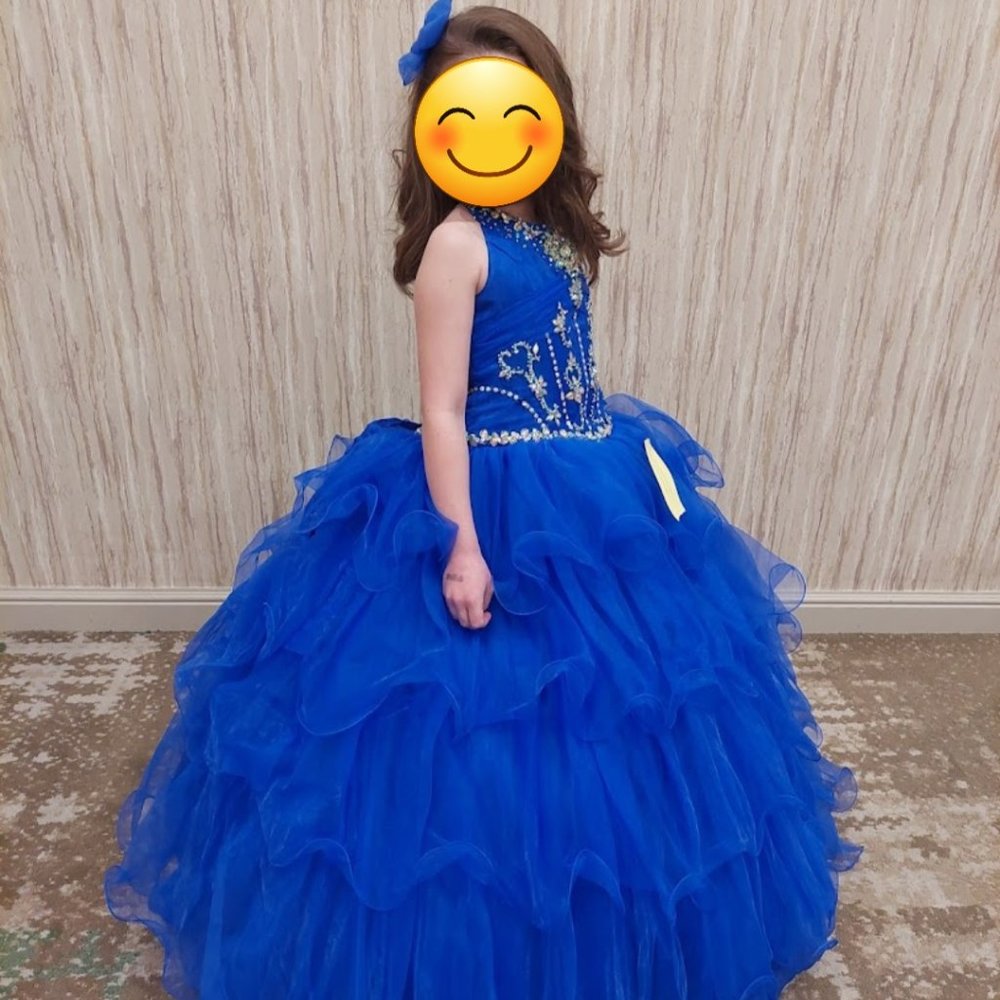 Ritzee Girls Royal Blue AB Crystal Pageant Gown Dress Size 10